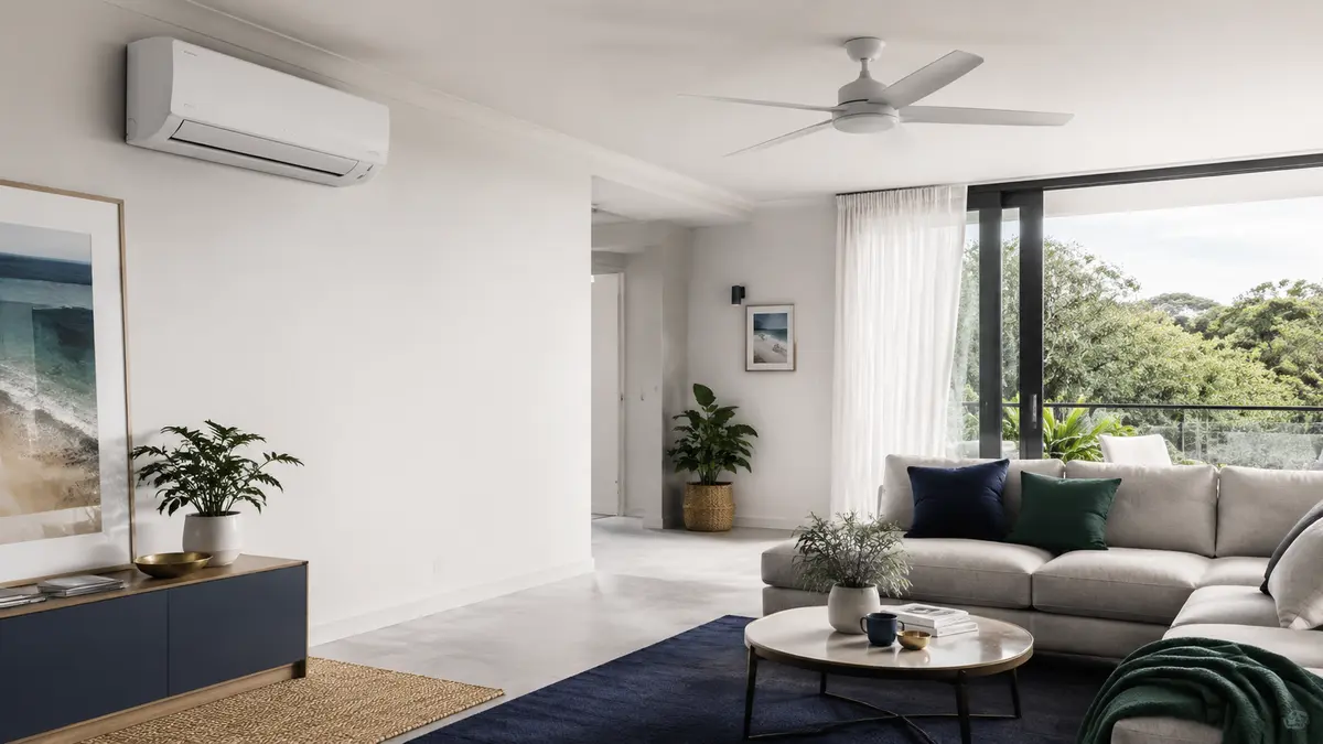 Air conditioner vs fan running cost comparison in a modern Australian living room