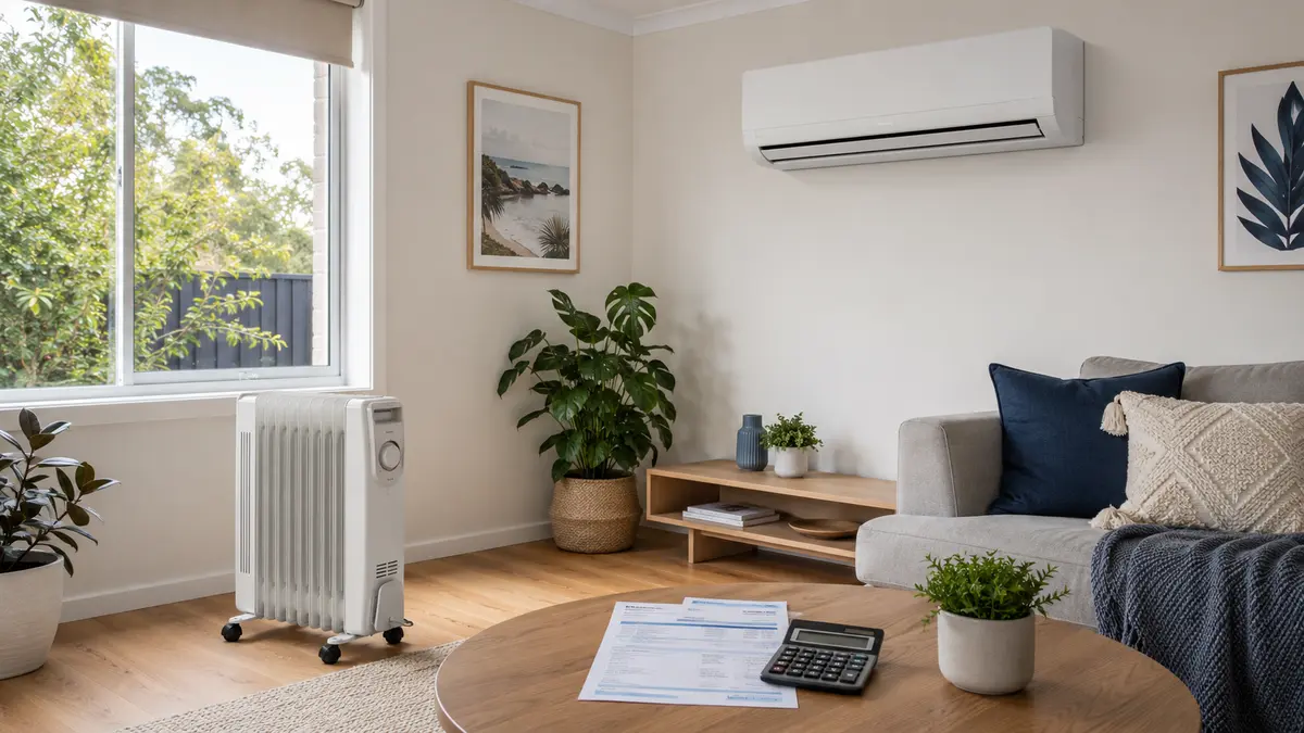 Electric heater vs reverse cycle air conditioner running-cost comparison in an Australian living room