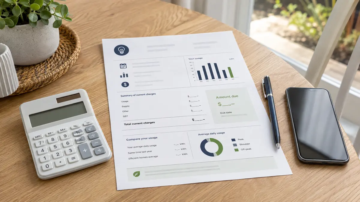 How to read an electricity bill in Australia using the usage summary, charges and a calculator