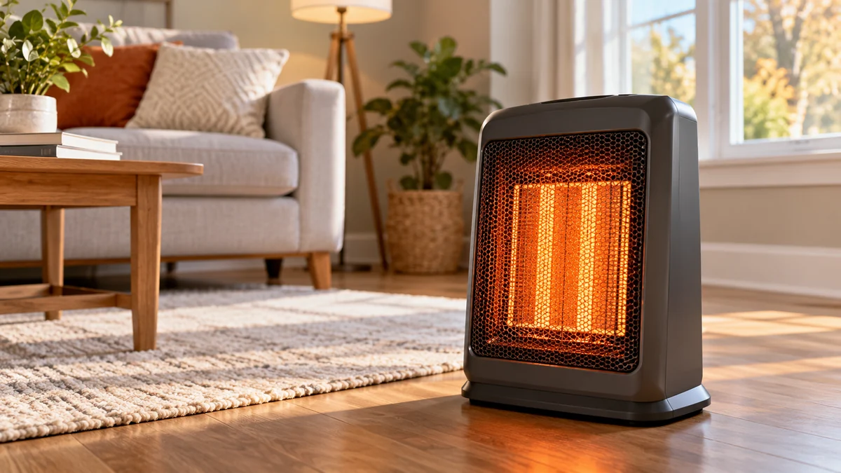 1500 watt space heater cost to run guide illustrated by a portable electric heater in a U.S. living room