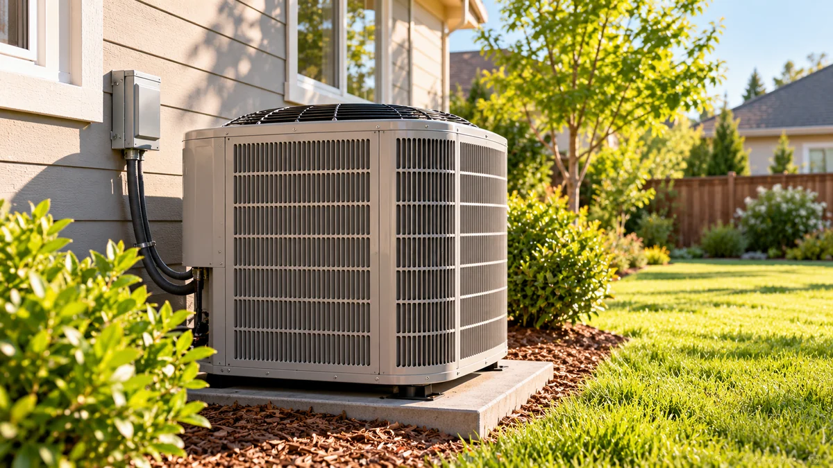 Central air conditioner running cost USA guide with an outdoor residential AC condenser beside a home