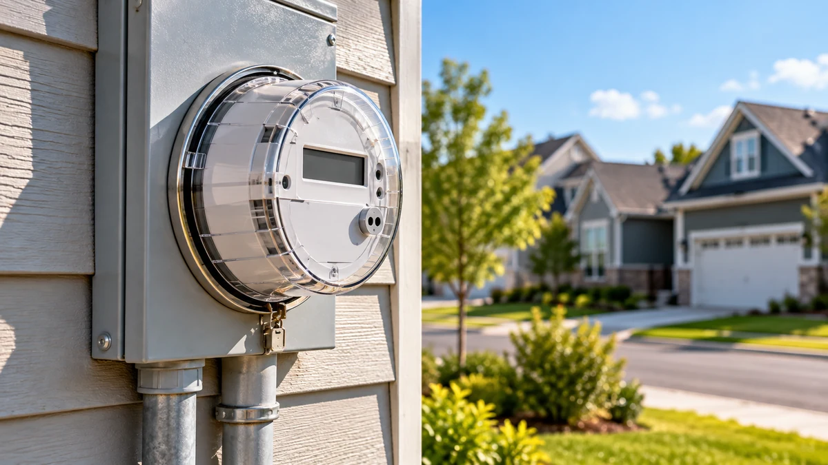 Electricity cost per kWh USA guide with a residential smart electric meter on a suburban home