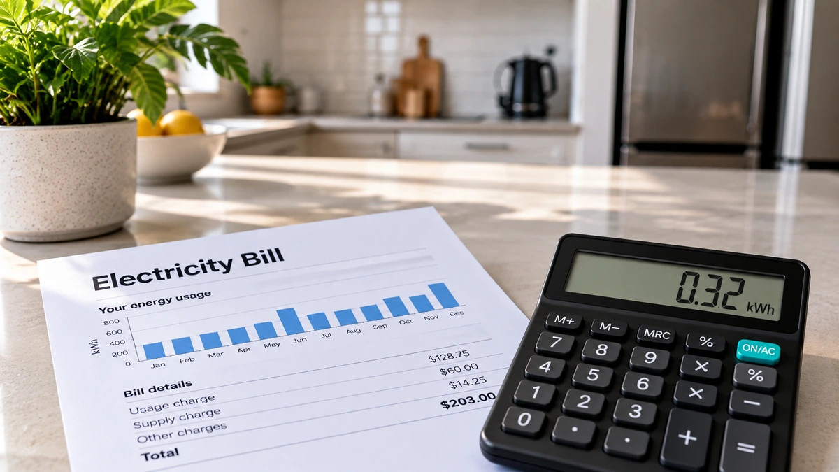 Electricity bill and calculator used to estimate household electricity cost from a c per kWh tariff in Australia