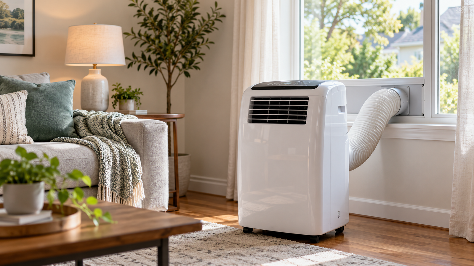 Portable air conditioner running cost USA guide with a portable AC cooling a living room