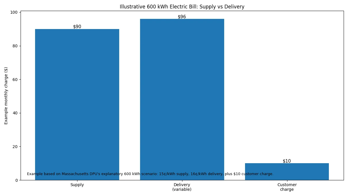 Illustrative electric bill split into supply delivery and customer charges