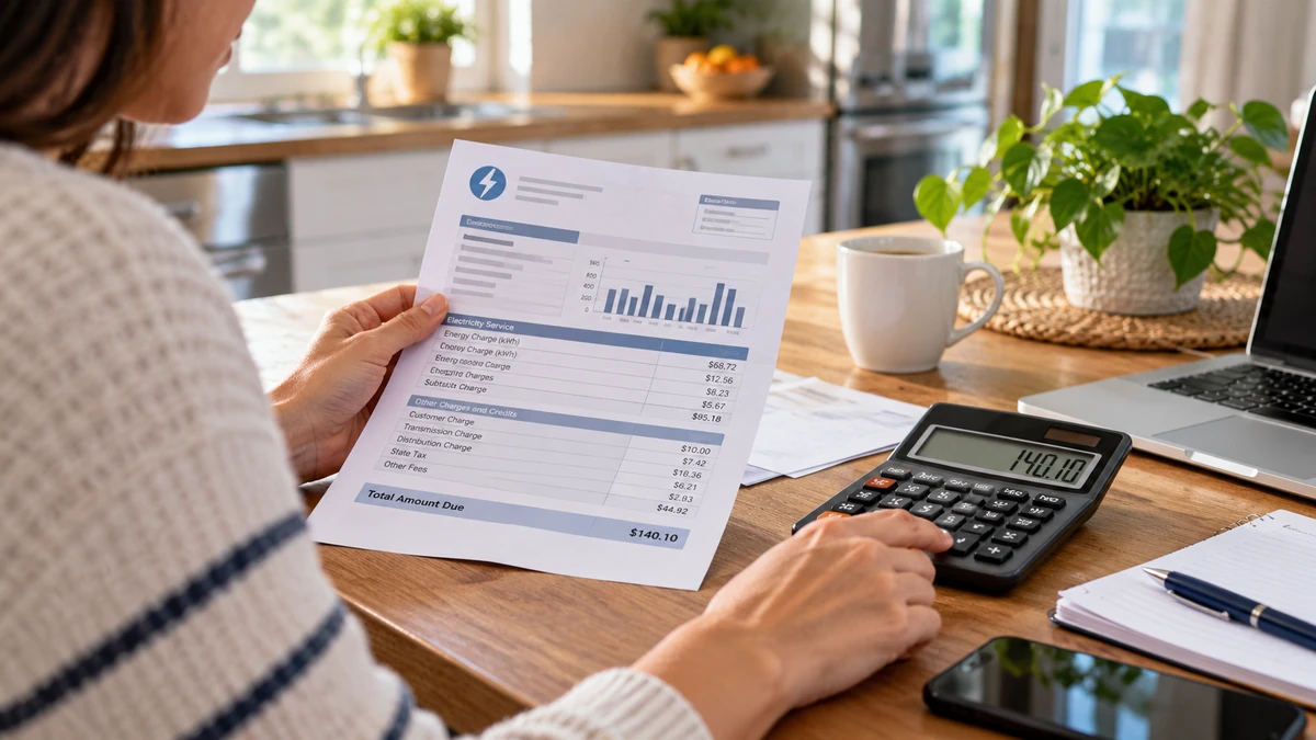 How to read an electric bill at home with a realistic utility statement and calculator