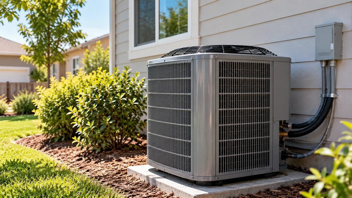 SEER2 explained with a realistic central air conditioner condenser beside a home